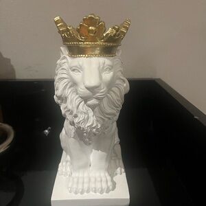 Majestic White Lion Statue with Gold Crown
